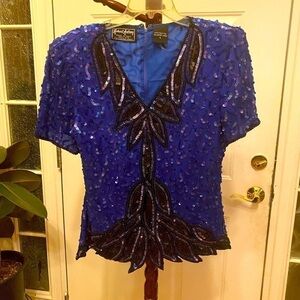 VINTAGE ROBERT ANTHONY 100% SILK SEQUIN AND BEADED TOP SIZE XL